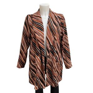 Dennis Basso Jacquard Open Front Knit Cardigan Sweater Safari Print sz‎ US Large
